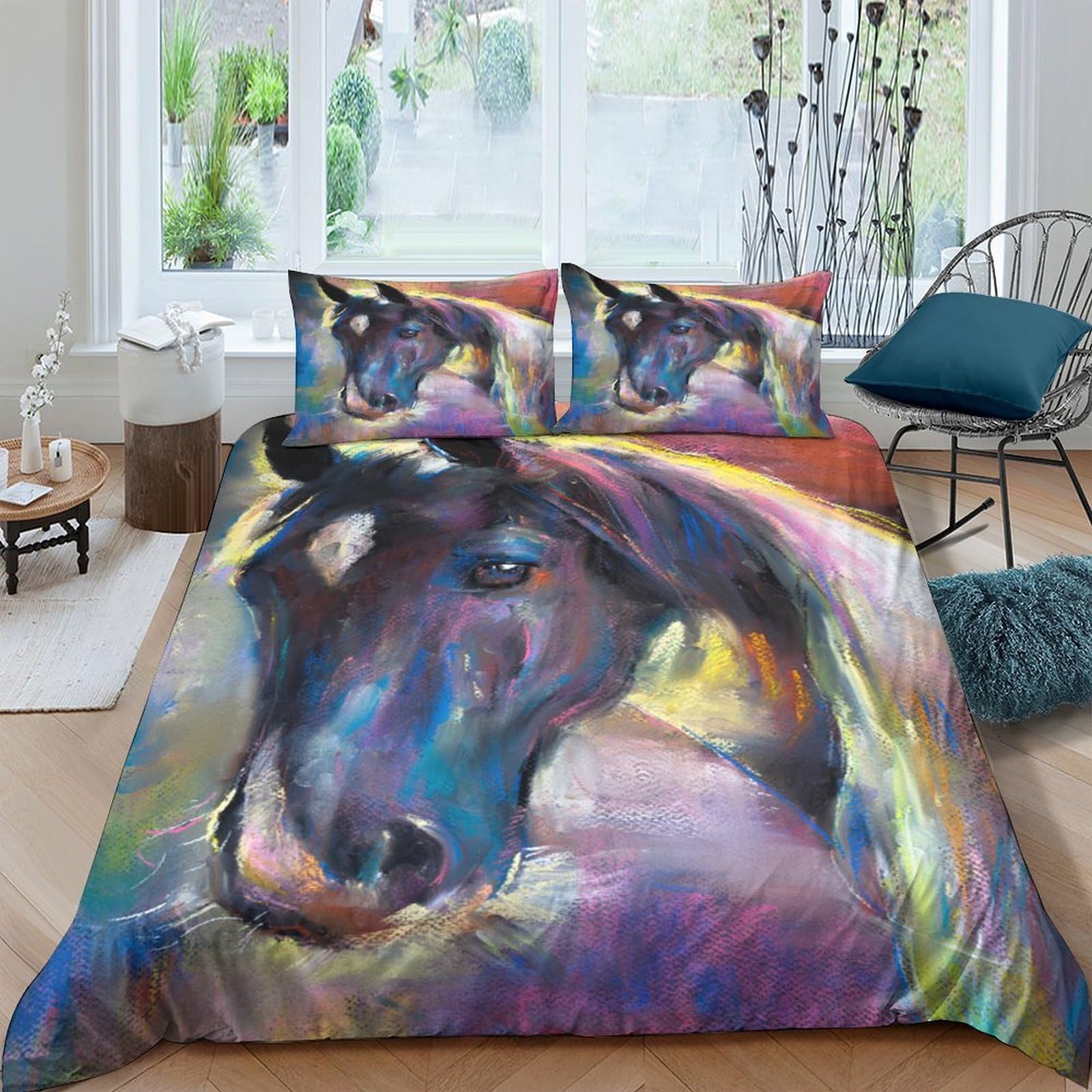 Ctjqhvkz Style-6 3D Printed Abstract Horse Fitted Sheet Microfiber Soft Colorful Artistic Bed Cover For Bedroom Dorm Decor Single（135X200cm）