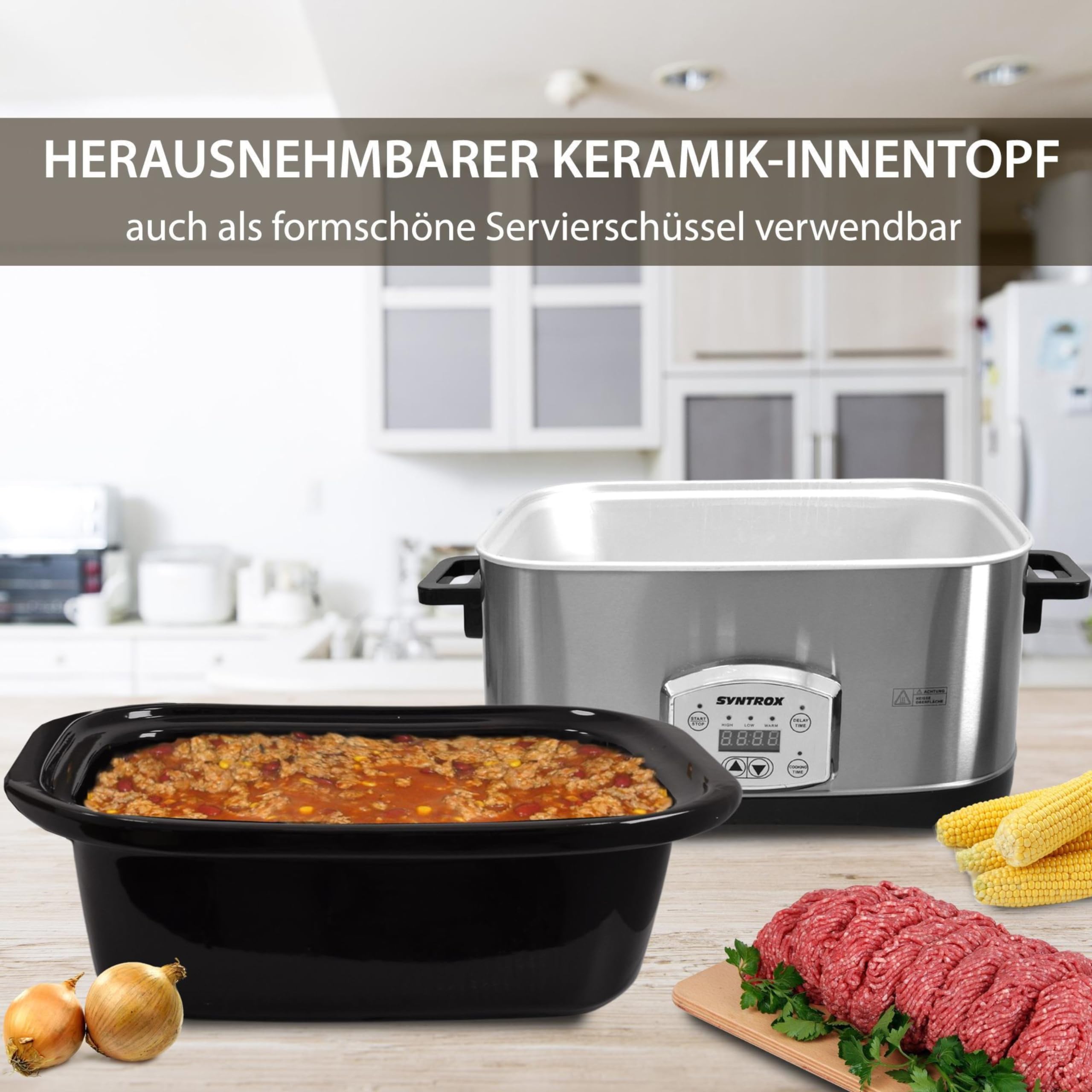 Syntrox Germany 7,5 l Slow Cooker | Schmortopf | Schongarer | Multikocher Lotel, Warmhaltefunktion, Spülmaschinenfest, Mikrowellengeeignet, Rutschfeste Standfüße