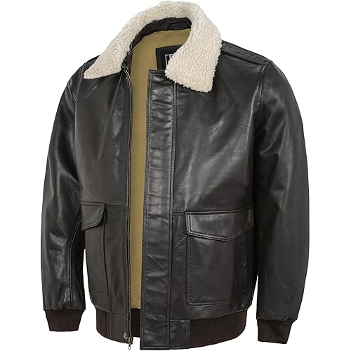Mens G-1 Fur Collar US Navy Flight Distressed Brown Aviator Genuine Leather Jacket