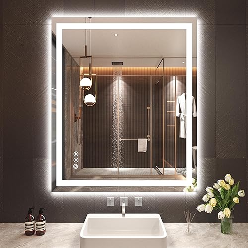 Miniatura 33 de Espejo LED de baño, 36 x 36 pulgadas con luz frontal y retroiluminada, antiniebla, espejo de tocador de baño para pared, función de memoria