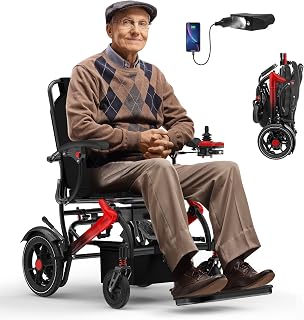 Electric Wheelchairs for Adults, Power Motorized Foldable for Seniors Support 350 LBS, Only 36LBS Weight,15 Miles Range, Airline Approval, 500W Brushless Motors with LED Light (Color Red)