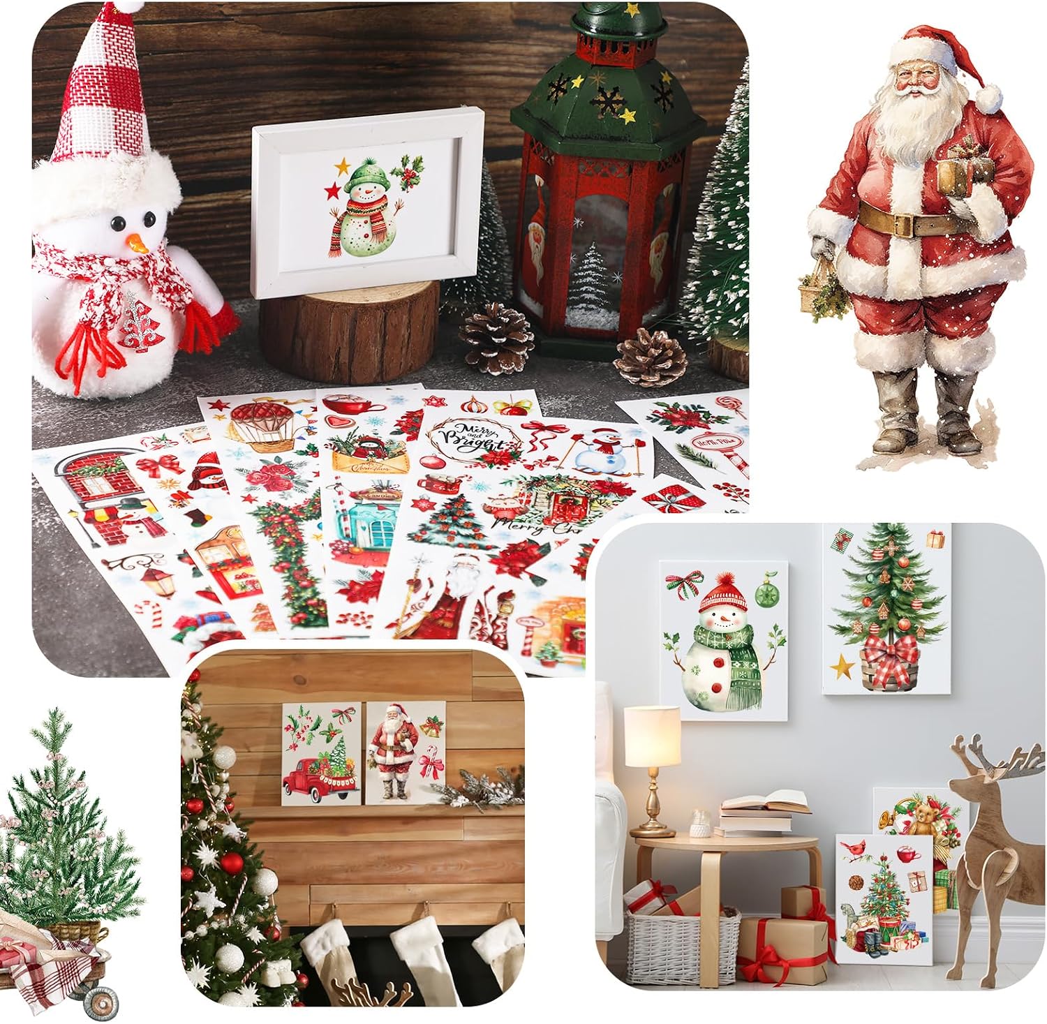 BBTO 12 Sheets Christmas Rub on Transfers for Crafts and Furniture Christmas Rub on Transfer Stickers Winter Decals for Wood DIY Paper Home Decor, 5.5 x 5.7 Inch(Rustic)