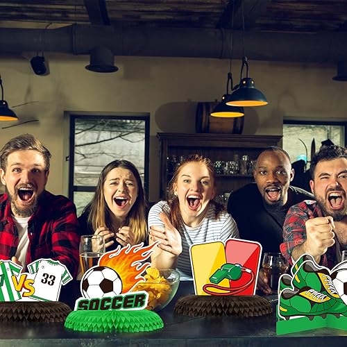 Miniatura 6 de 9 piezas de decoración de fiesta de fútbol, centros de mesa de fútbol para decoración de cumpleaños, suministros de fiesta de cumpleaños temática de