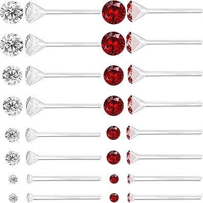 8 Pairs Anti Allergy Plastic Earrings for Sensitive Ears, Include 8 Pairs Silicone Soft earring backs, Plastic Post Earrings for Women, Birthstone Cubic Zirconia Stud Earrings Kit 2mm 3mm 4mm 5mm in one Set