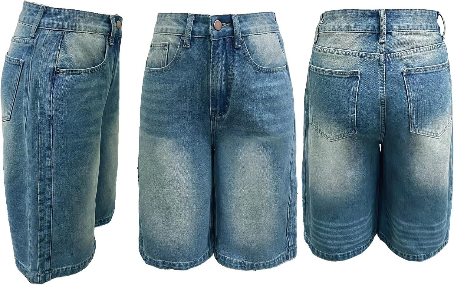 Tbahhir Cropped Bermuda Shorts Jeans for Women High Waisted Wide Leg Baggy Jorts Summer Denim Midi Pants Y2k Capris