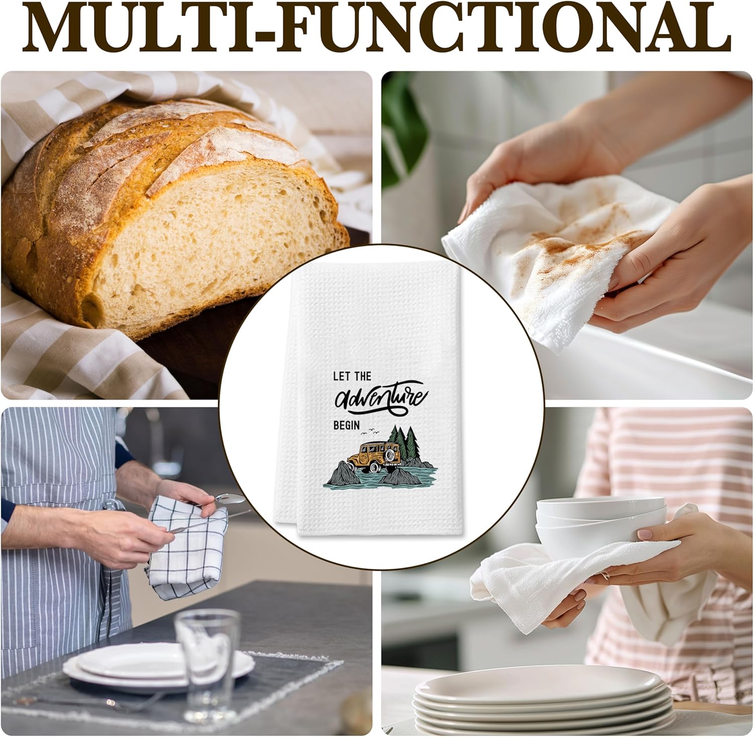 DETIHO Camper Camping Kitchen Towels Sets of 2, Gifts for Camping Lovers, Decorative Dish Towels for RV Kitchen Bathroom(B04 - Image 3