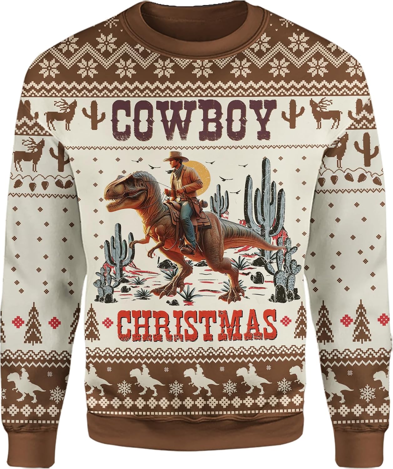 All Over Print Christmas Cowboy Sweatshirt - Fake Ugly Christmas Sweater