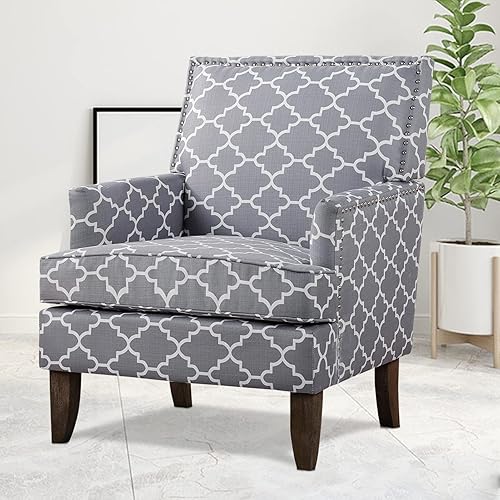 Miniatura 12 de Sofá con acento floral, silla con respaldo alado, cómoda silla de club, silla individual tapizada con brazos de lectura para sala de estar y Beige