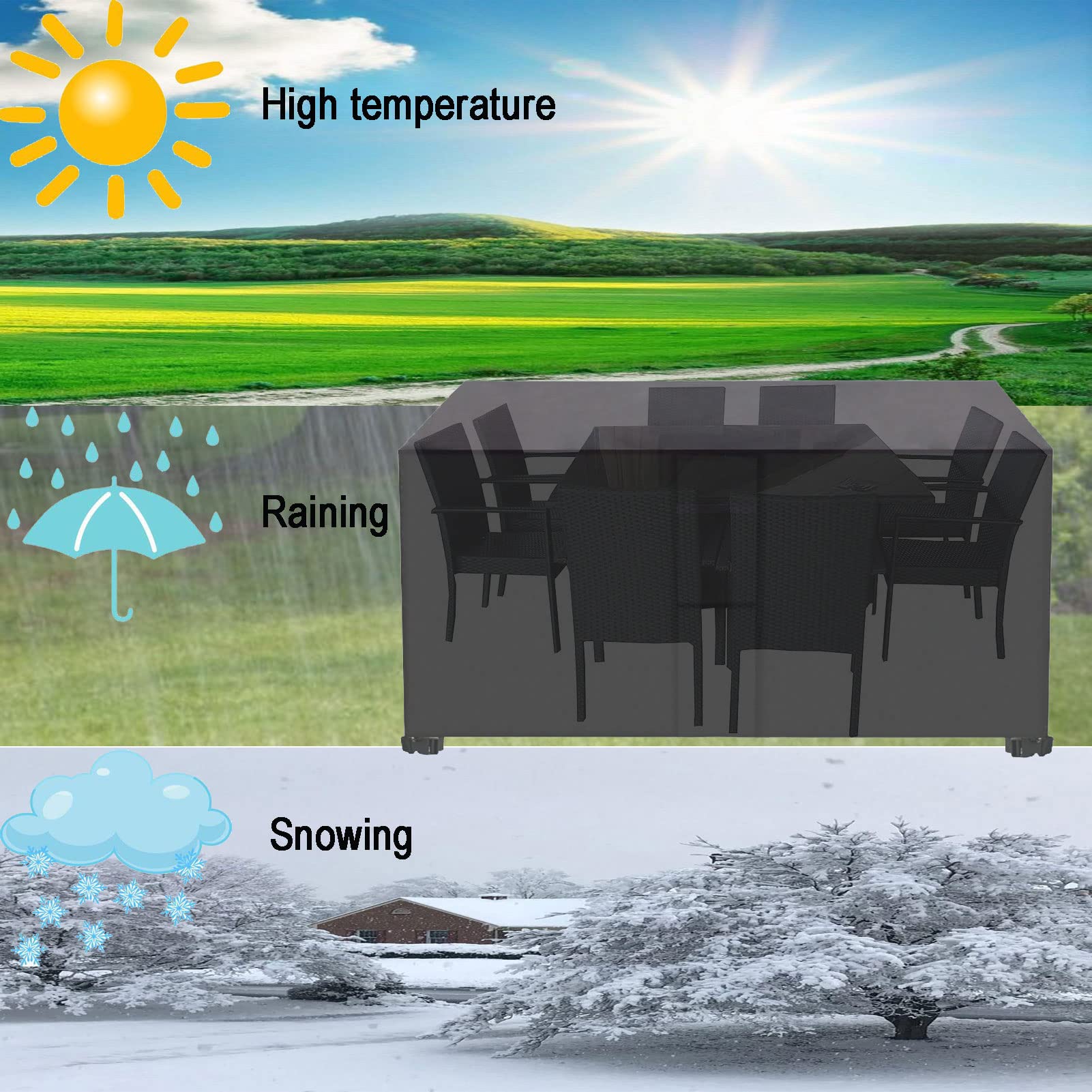 Funda impermeable de 50 x 50 x 29 pulgadas, 420D OxOutdoor con rejillas de ventilación y asas para proteger el patio