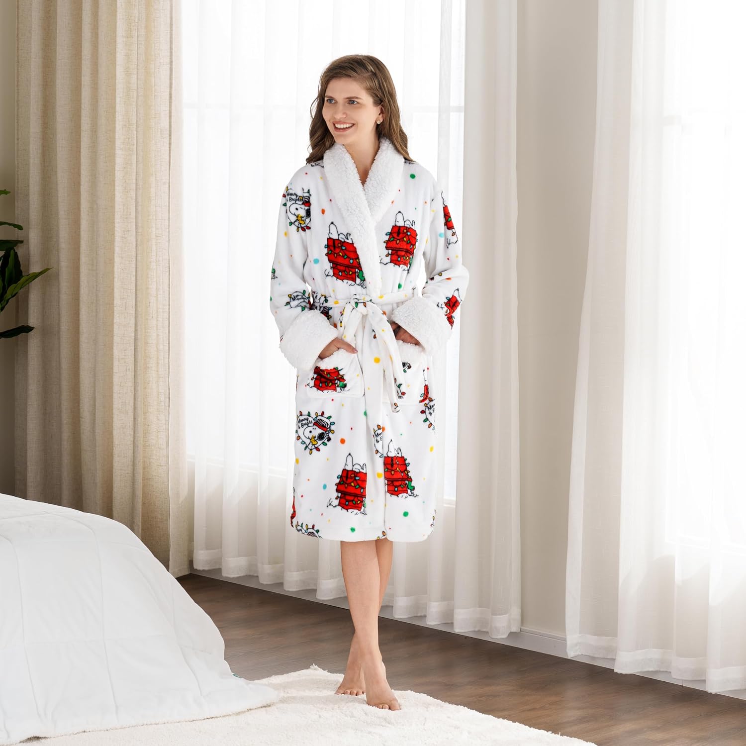 Berkshire Blanket Peanuts® Snoopy Women's Warm Robe with Exclusive VelvetLoft® Fabric and Sherpa Collar