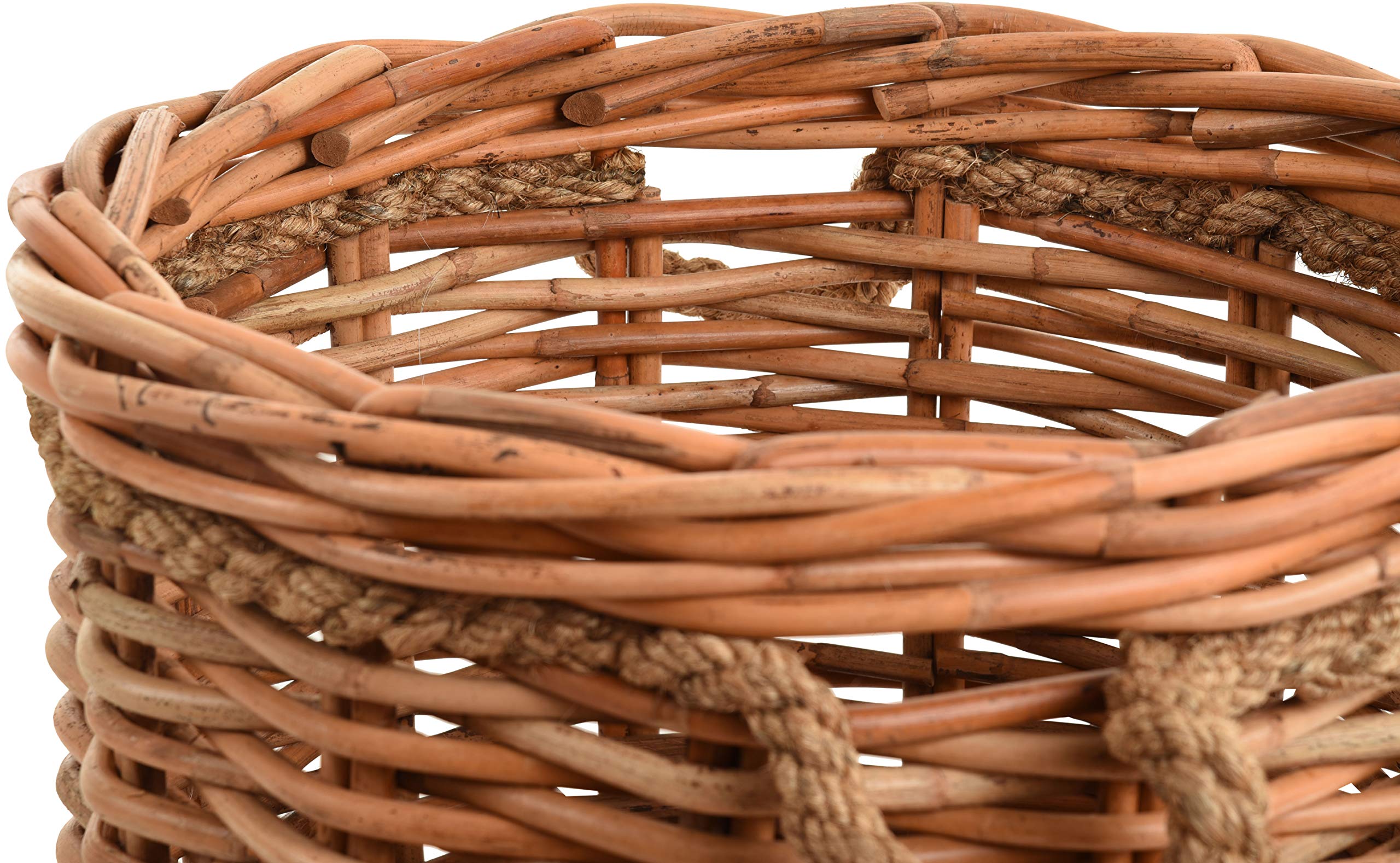 korb.outlet Duży kosz na rośliny, okrągły, naturalny rattan, z krawędzią z liny/osłonka z rattanu (Ø 50 cm)
