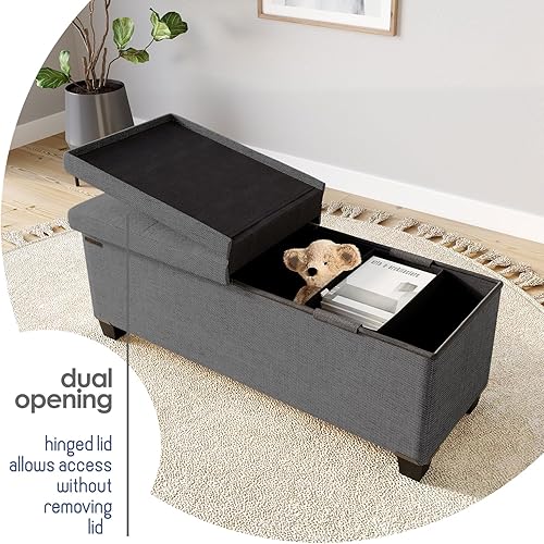 Miniatura 8 de Storage Ottoman Bench with Bins, 43-in Storage Bench for Bedroom End of Bed, Folding Foot Rest Ottoman for Living Room Max 660lbs, Fabric Ottomans,