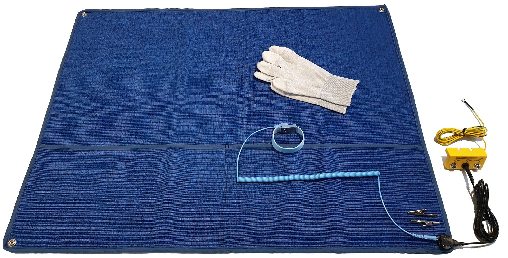 Innovadora alfombrilla de trabajo antiestática de 60 x 80 cm, tejido ESD antiestático, textil, sin silicona, juego de manguitos ESD de 2,4m, caja de toma de tierra, guantes antiestáticos ESD