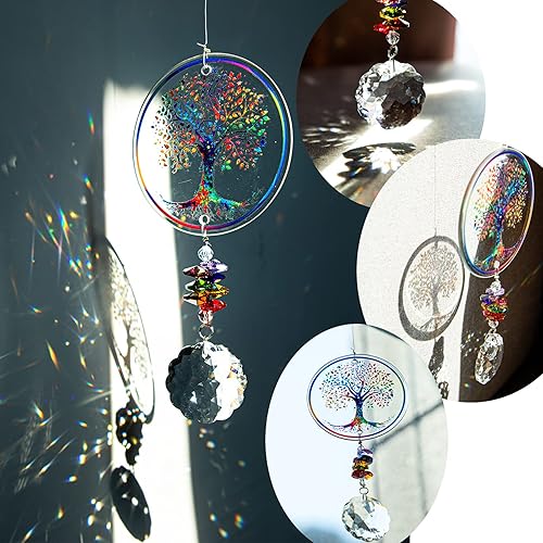 Miniatura 2 de H&D HYALINE & DORA Adorno colgante de cristal con diseño de árbol de la vida de chakras, hecho a mano, mandala, prisma, decoración de ventana de