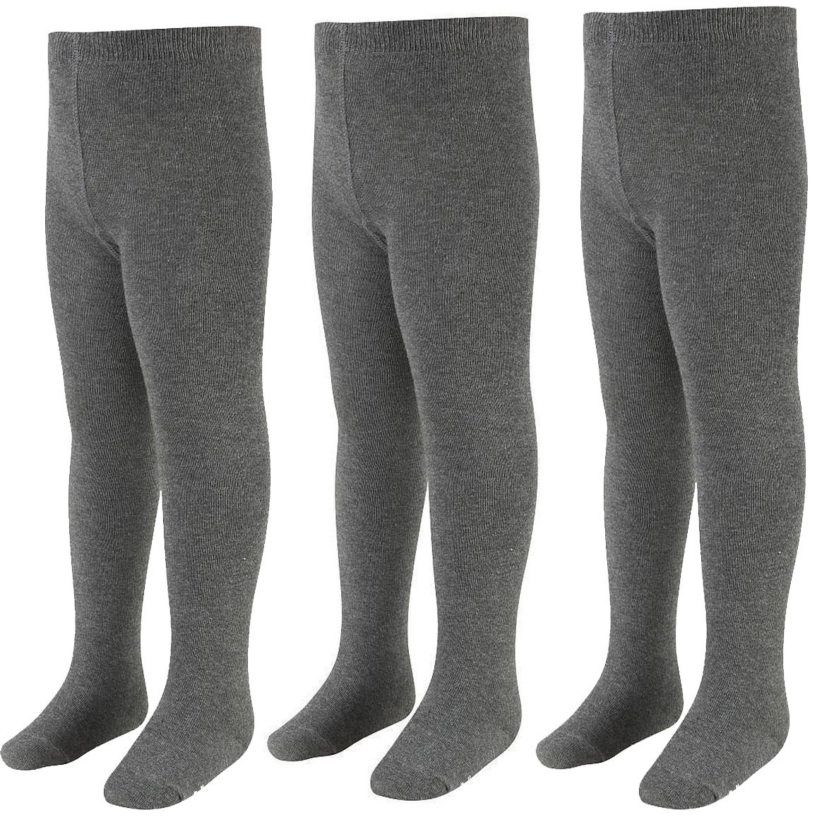 3 Pairs Babies Girls Knitted Plain Tights Cotton Rich Age 1-12 Years Select Colours (Girls 7-8 Yrs, Grey)