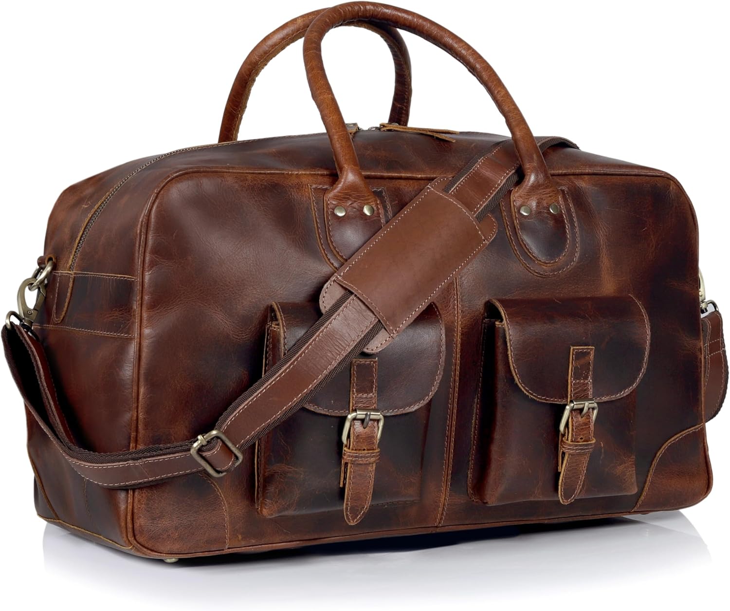 Leather Garment Travel Bag for Men, Convertible Carry on Garment Duffel Bag for Weekender Bag 2 in 1 Hanging Suitcase Suit Bag Adjustable Strap – Perfect for Office & Travel