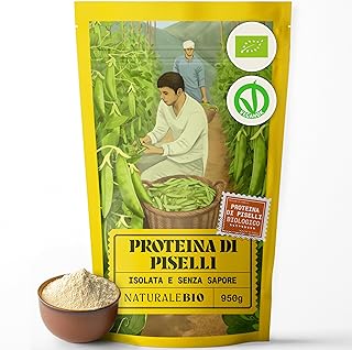 NaturaleBio Proteine di pisello 950g. Vegane, biologiche e non OGM. Ipoallergeniche e facilmente digeribili. Per la gestione del peso, il recupero e la crescita muscolare.