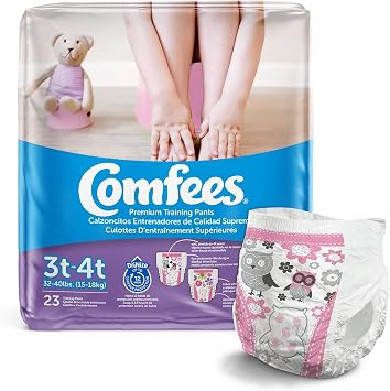 Comfees Girls Toddler Pull On Training Pants with Tear Away Seams Size 3T to 4T Disposable Moderate Absorbency, 23 Count
