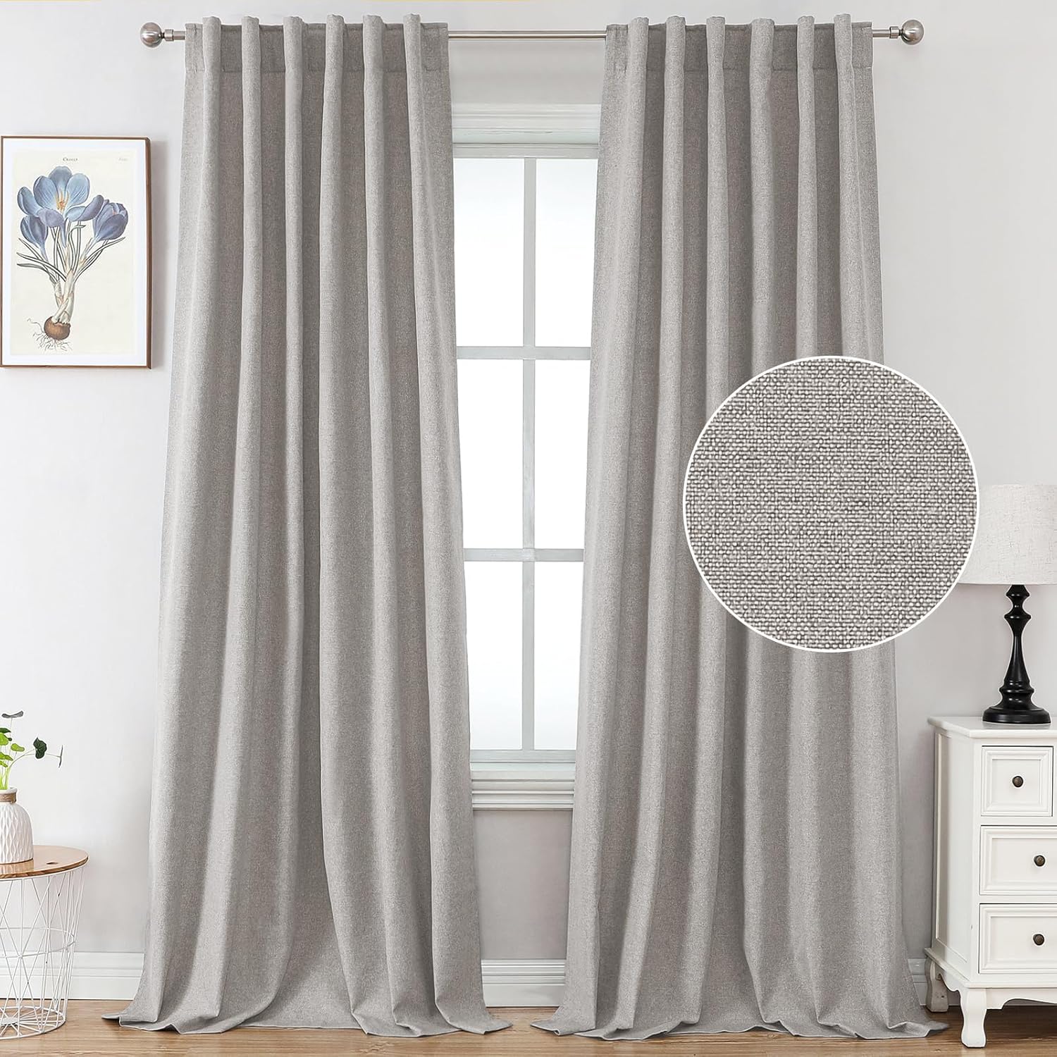 FantasDecor Linen Textured Curtains 84 inch Length Drapes for Living Room Back Tab Rod Pocket Light Reducing Privacy Window Treatments, 52W x 84L, Heather Taupe