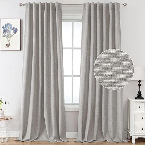 FantasDecor Cortinas para ventana de 84 pulgadas de largo, 2 paneles para sala de estar, cortinas gruesas de lino verde, bolsillo para barra,