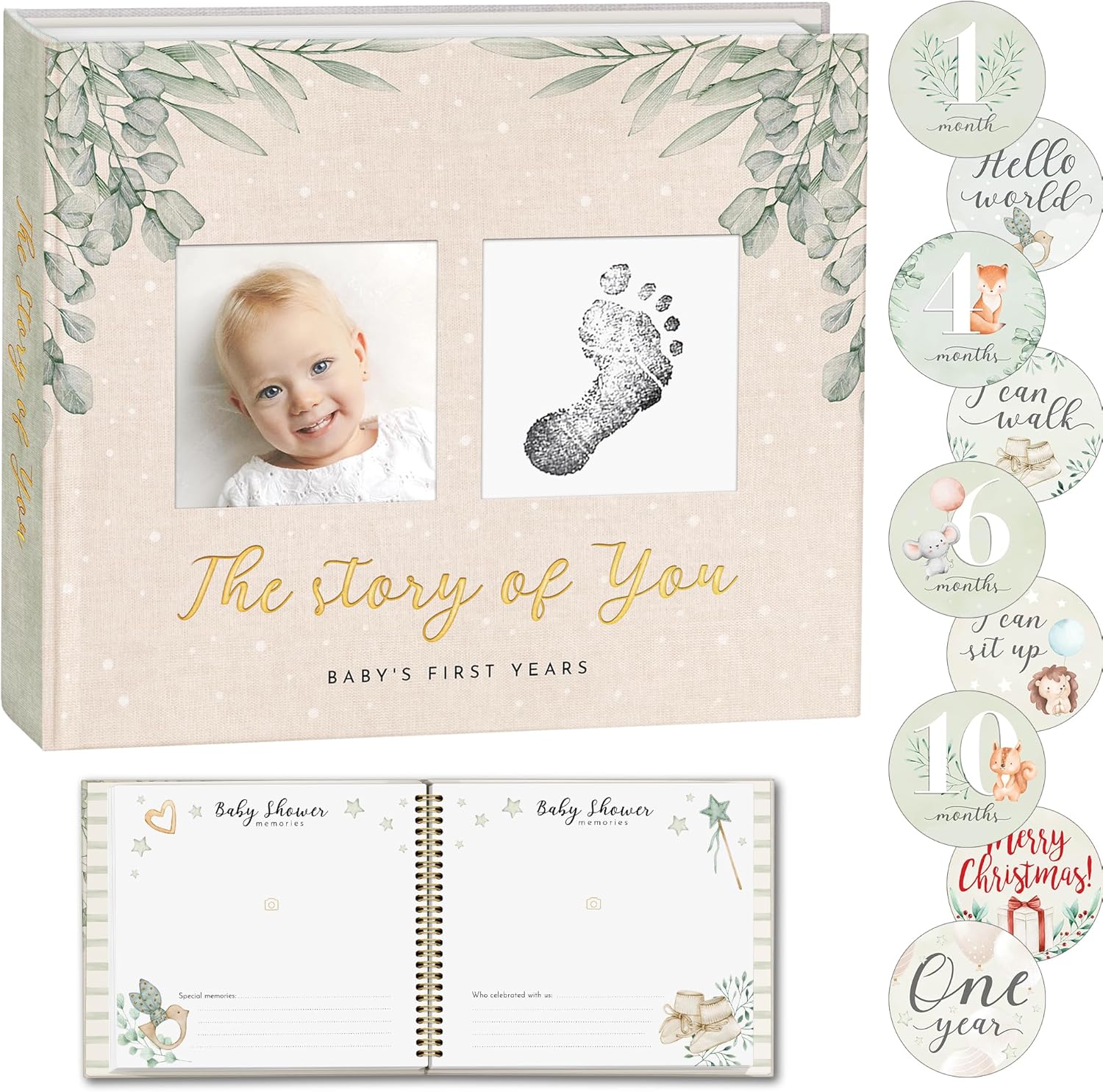 Baby Memory Book First 5 Years – Keepsake Baby Book for Boy or Girl – Gender Neutral Milestone Book with 24 Stickers – Record Memories from Birth to Age 5