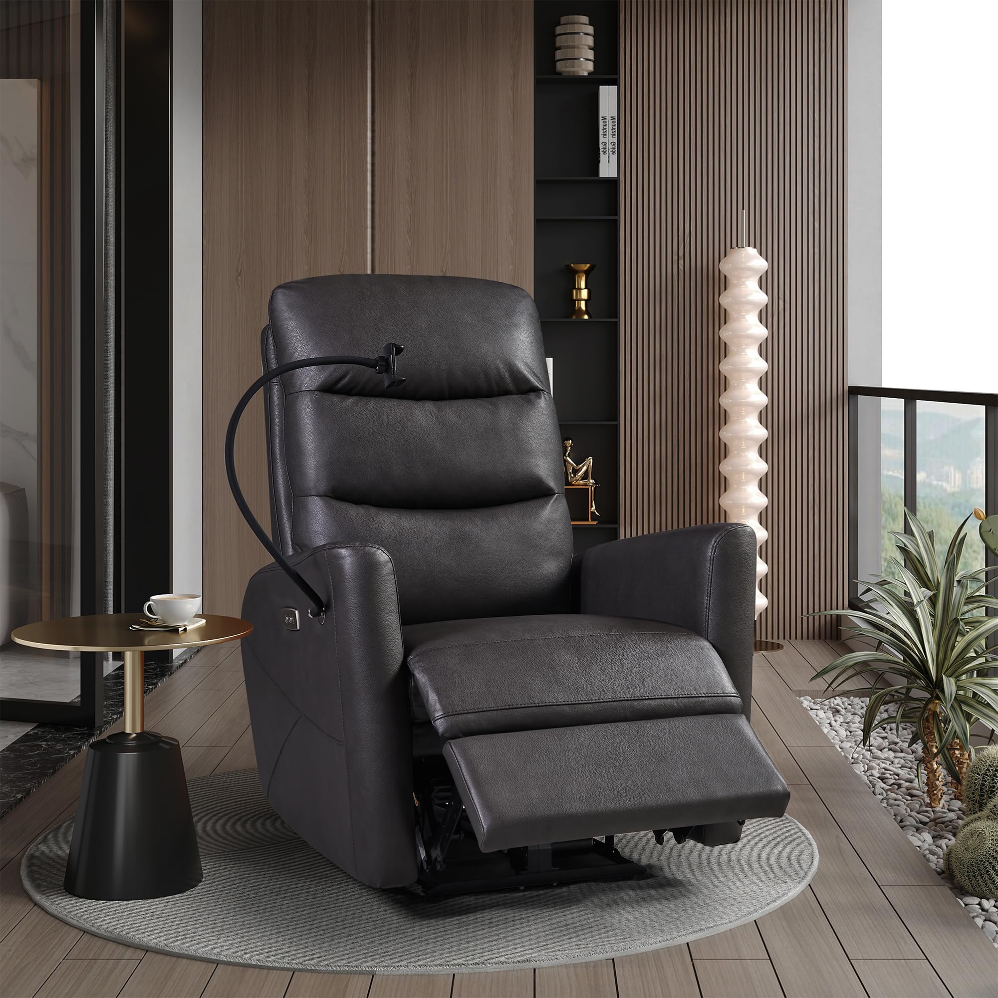 Zero Gravity Power Recliner Chair with Adjustable Phone Holder, Breathable Bonded Leather, Full Head and Lumbar Support, Easy Control-Gray, for Living Room and Bedroom, 30.7" L x 37" W x 42" H