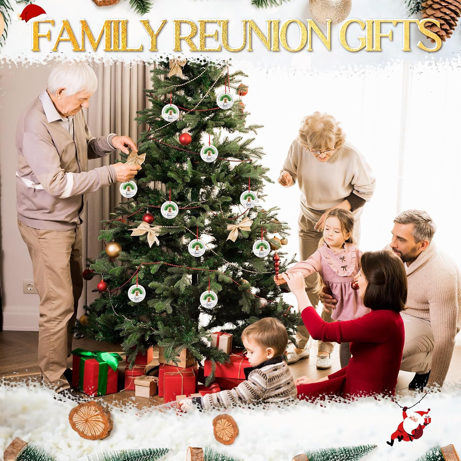 Vercraft 20 Pcs Ceramic Family Reunion Decorations with Velvet Bags Double-Sided Family Reunion Gifts Ideas Ornaments Photo Booth Props Love Tree Hanging Sign Party Favors Gathering Party Decor