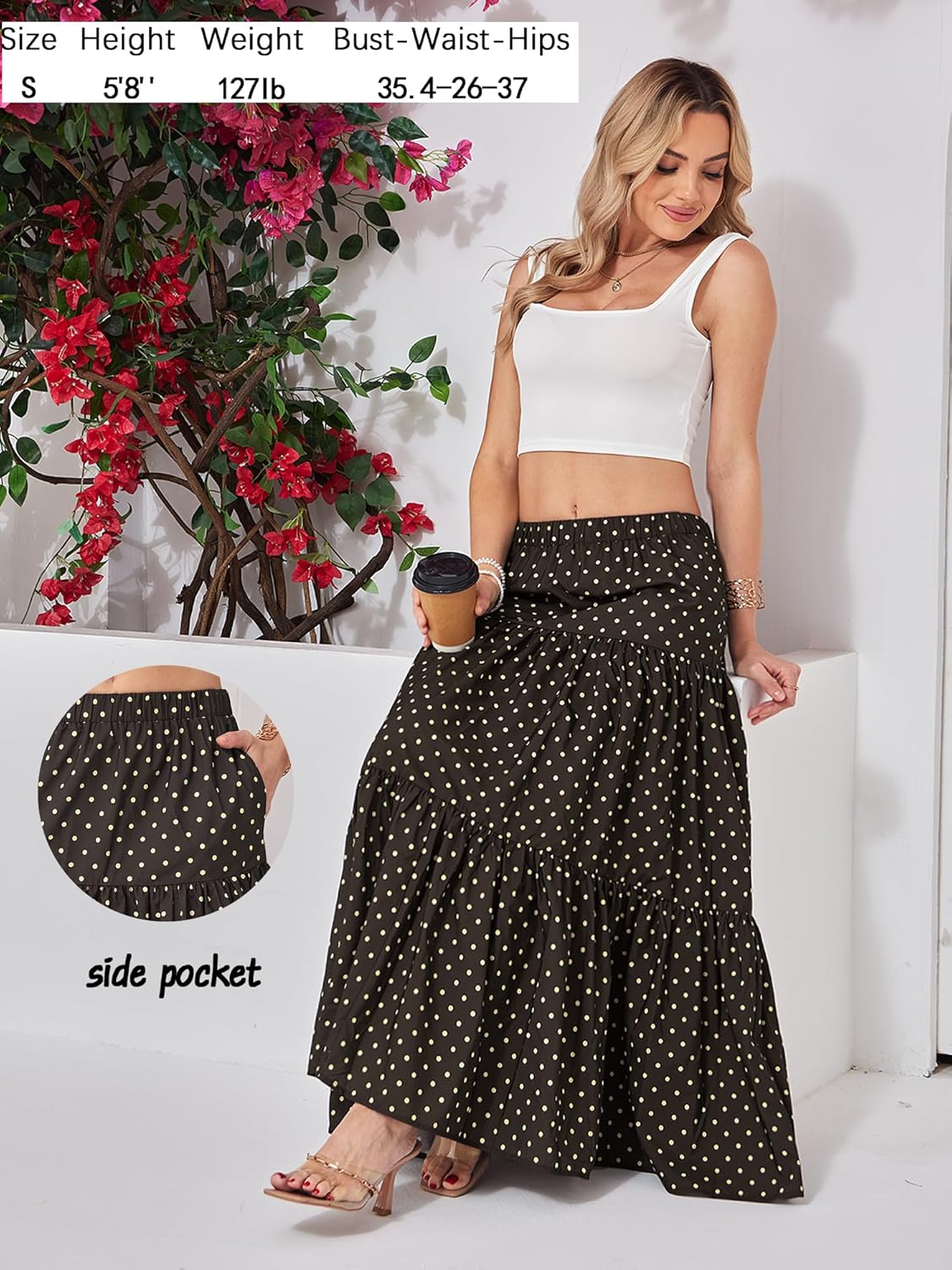 Yulaviniee Women's Boho Maxi Skirt with Pockets High Waisted Layered Tiered Casual A-Line Long Flowy Skirts - Image 6