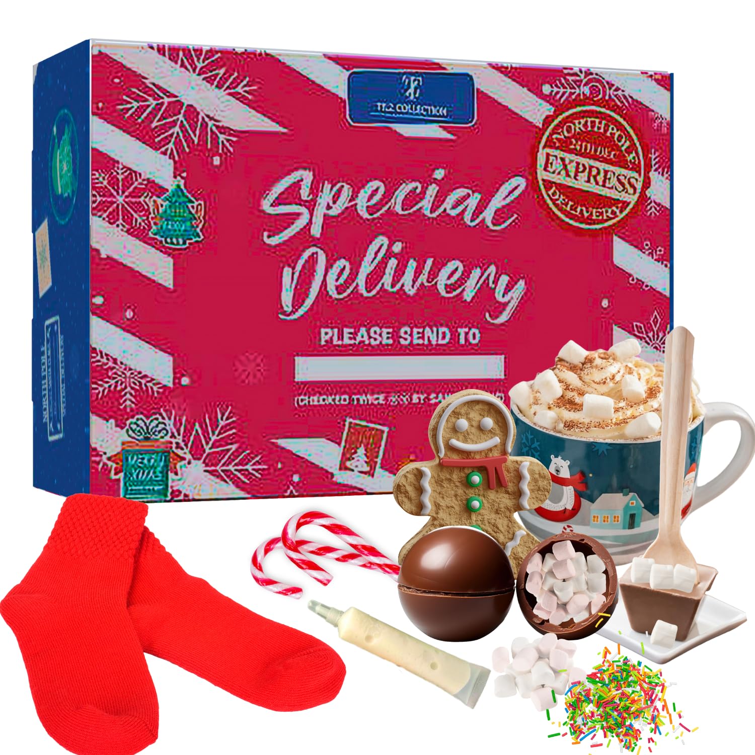 Hot Chocolate Gift Sets - Hot Chocolate Kit Gifts For Kids, Marshmallows, Mug, Socks, Sprinkles,Hot Cocoa Mix Kids Gifts