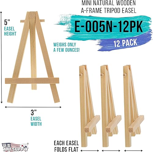 Miniatura 2 de U.S. Art Supply Mini caballete de 5 pulgadas (paquete de 12) – Soporte de mesa de madera natural con marco en A, mini caballete – caballetes