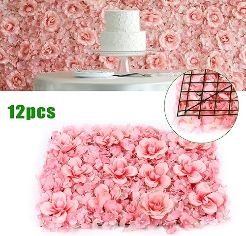 Miniatura 4 de TFCFL Paneles de pared de flores 12 piezas de 24 x 16 pulgadas telón de fondo de flores rosas artificiales de seda decoración de fondo de boda para