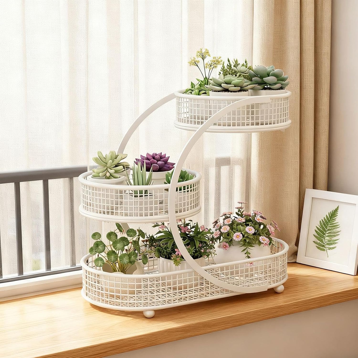 Fruit Basket Holder Organizer, 3 Tier Sturdy Iron Tiered Fruit Bowl, Decorative Storage Tray for Dining Table Bread, White