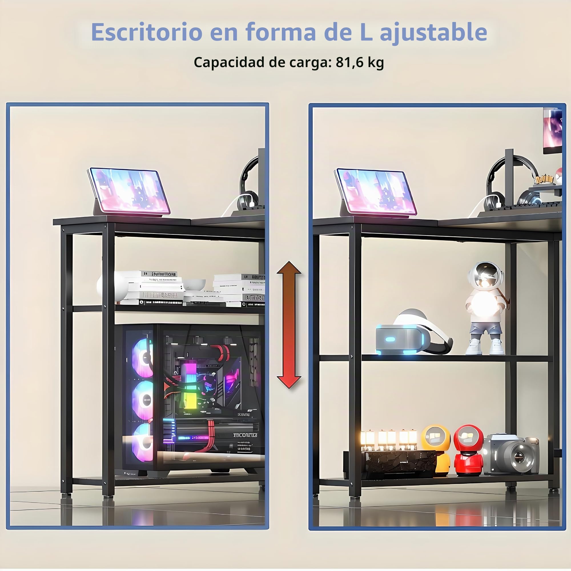 Schreibtisch L Form mit 3 Stoff Schubladen, 140 * 80cm Reversibler Eckschreibtisch mit Monitorständer, Steckdose und USB-Ladeanschluss für Homeoffice, Schwarz