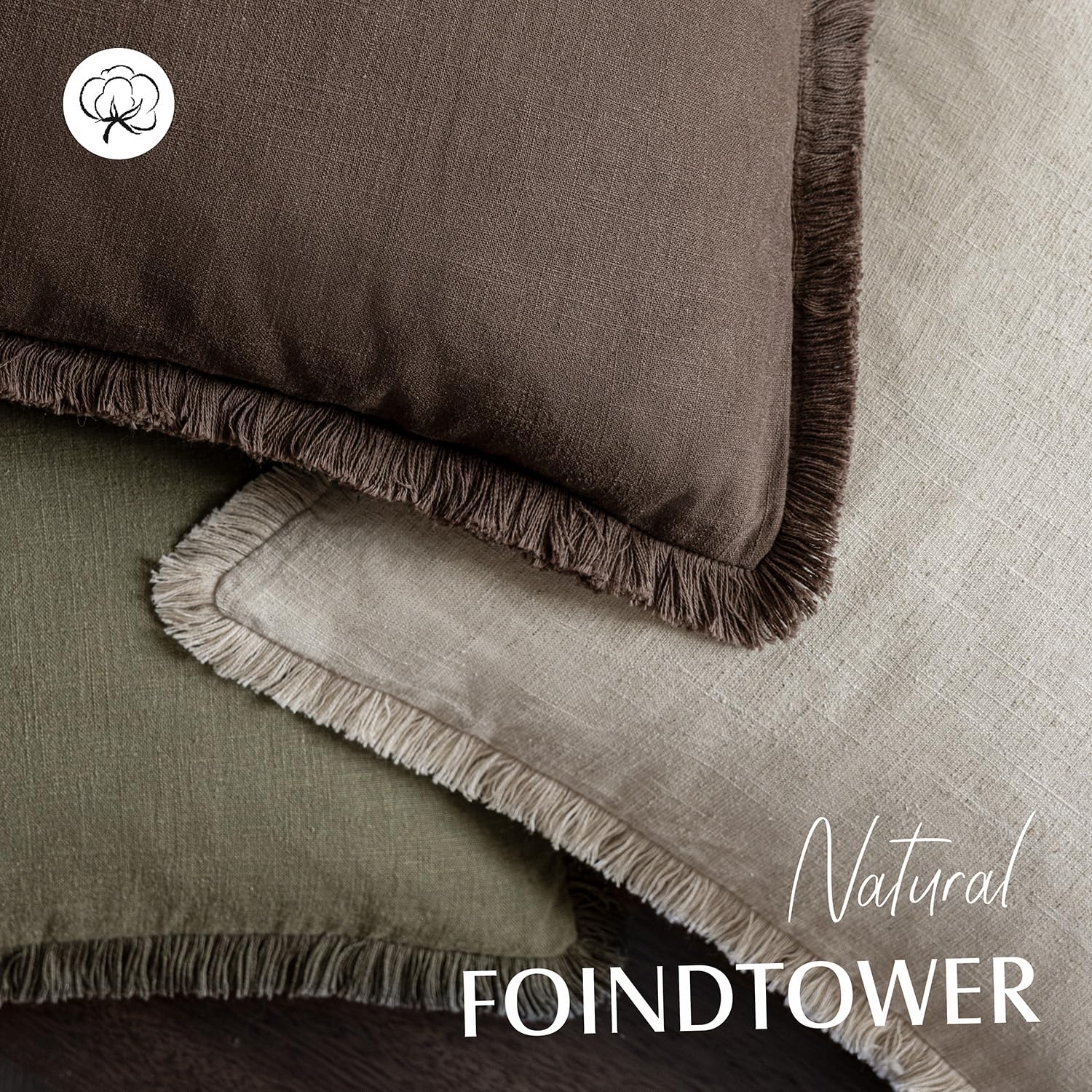 Foindtower, Set of 2 Decorative Boho Farmhouse Style Linen Fringe Throw Pillow Covers with Tassels, for Couch Sofa, Bed - Image 4
