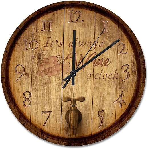 Wine Barrels Clock Its Wine O'clock Large Wall Clocks Battery Operated 15 Inch Silent Non Ticking