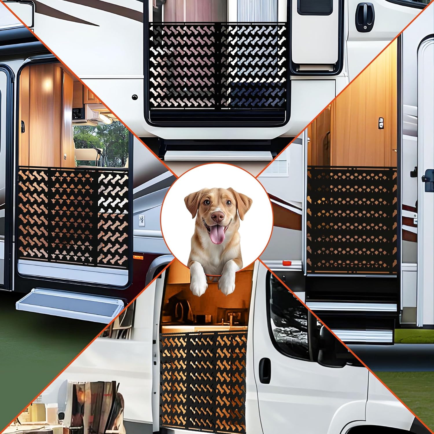 SnowyFox RV Screen Door Protector for Dogs RV Entry Screen Door Grille Adjusts from 17.32"- 31.9" Aluminum Alloy Camper Sceen Door Pet Protector Guard Universal for Campers, Trailers, RVs, Black