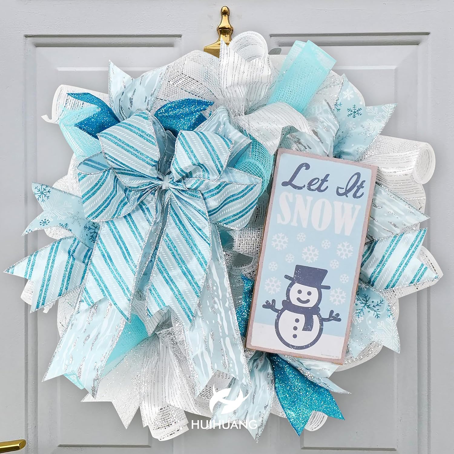 HUIHUANG Blue and Silver Christmas Tree Ribbon Blue Wired Ribbon for Christmas Tree Decorations, Wreaths, Garlands, Bows, Home Decor, Gift Wrapping (2-1/2" x 6 Rolls, 36 Yds Total)