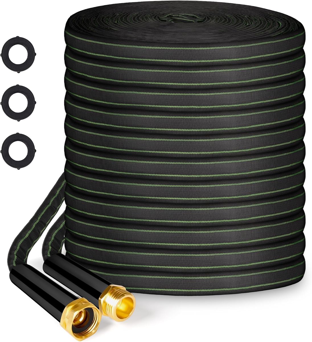 Garden Hose 50ft Flexible Water Hose Non-Expandable High Pressure Kink-Free Leakproof Durable Portable Lightweight Outdoor Yard Lawn Black Fabric Watering Hose with 3/4" Aluminum Fittings