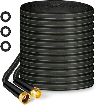 Garden Hose 25ft Flexible Water Hose Non-Expandable High Pressure Kink-Free Leakproof Durable Portable Lightweight Outdoor Yard Lawn Black Fabric Watering Hose with 3/4" Aluminum Fittings