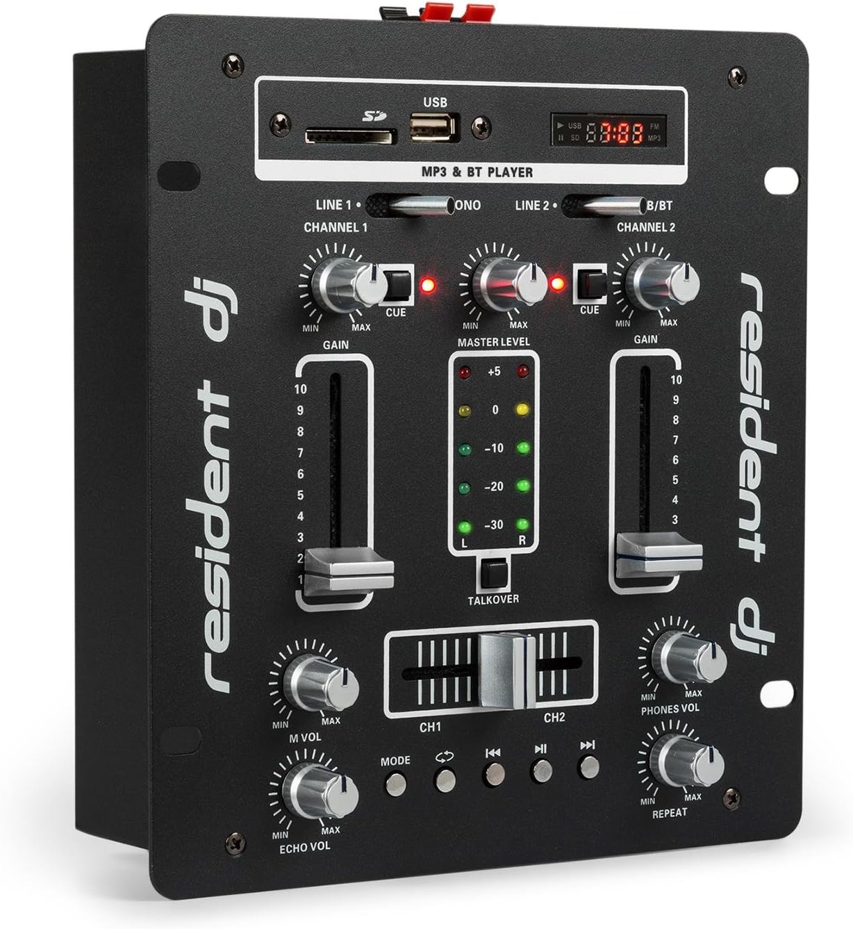 resident dj DJ-25 Mixer Amplifier - Bluetooth, USB, Wireless, Entry-Levels Mixong Console with All Important Functions and Connection Oprtions, CUE Controller, Echo Function, Black/White