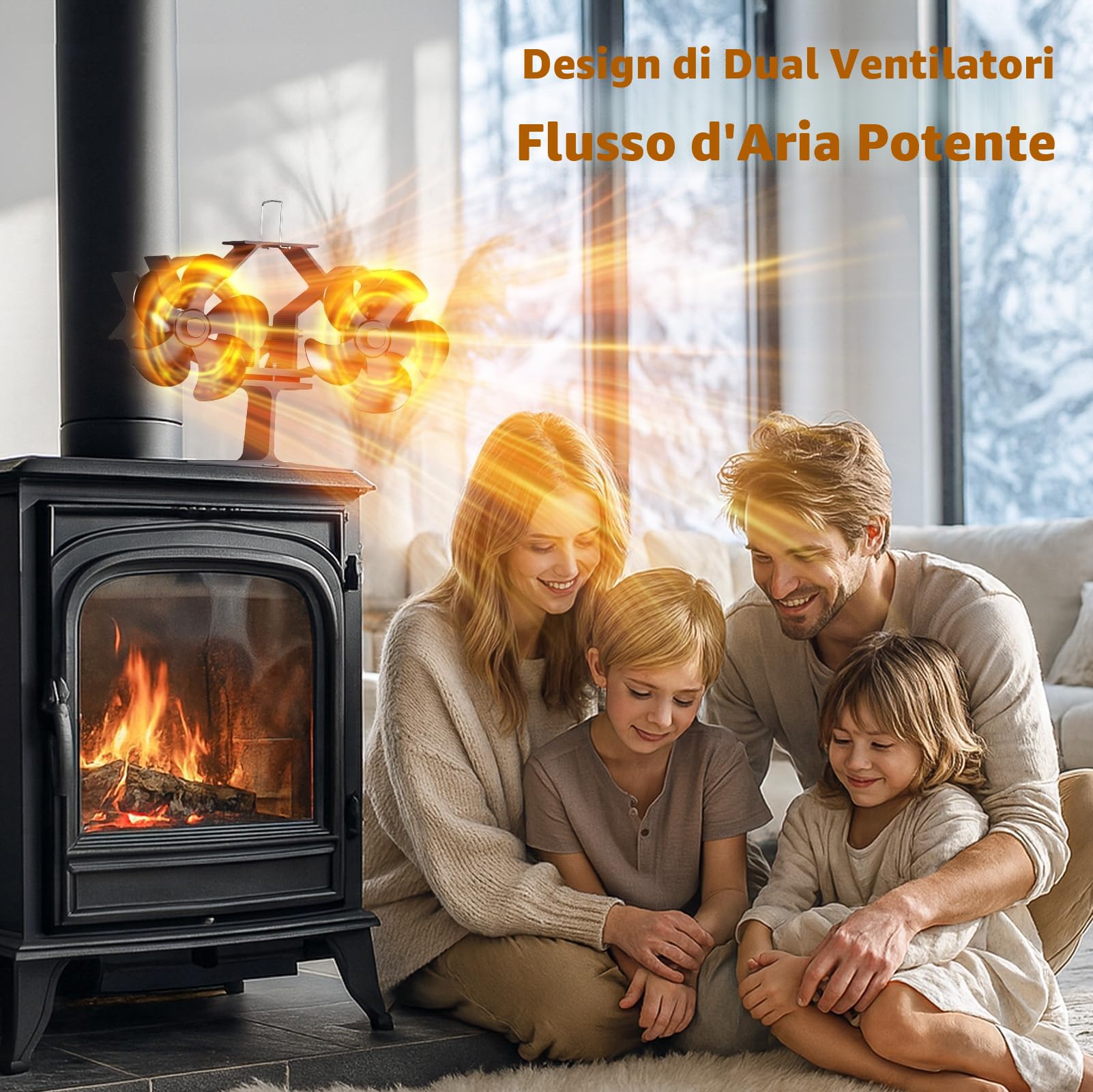 Ventilatore Per Stufa 10 Pale, Doppia Testa Ventilatore Stufa Silenzioso, Heat Circulation, Economia Ventola per Stufa Legna Adatto Tutte Caminetti (10 Pale)