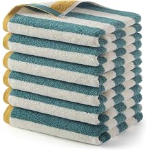 REDKISS Striped Cotton Washcloths 6 Pack, 13 x 13 Inches, Super Soft and Highly Absorbent Wash Cloths for Bathroom, Kitchen, Face, Green