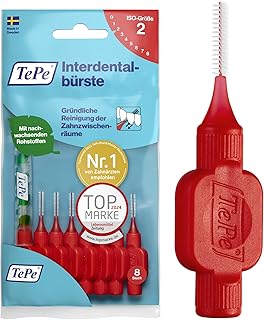 TePe Interdentalbürste Rot ISO-Größe 2 (0,5 mm) / Für eine einfache und gründliche Reinigung der Zahnzwischenräume / 1 x 8 Interdentalbürsten