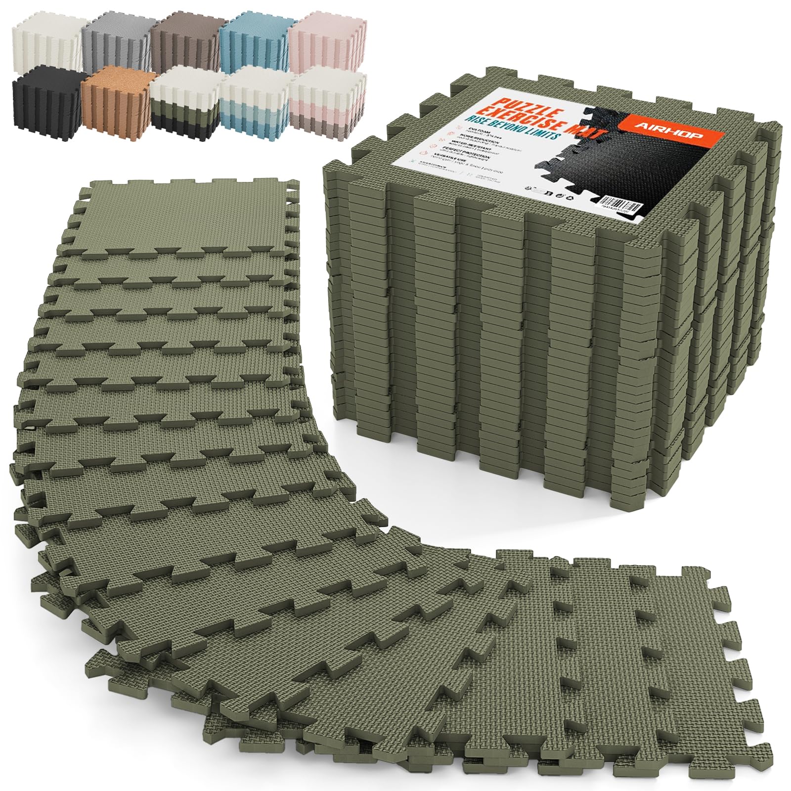 AIRHOP 18 PCS Gym Floor Mat, EVA Foam Puzzle Gym Mat, High-Density Interlocking Foam Floor Tiles for Home Gym, Play Workout Garage Kitchen Flooring 12.6"x12.6"x0.4"