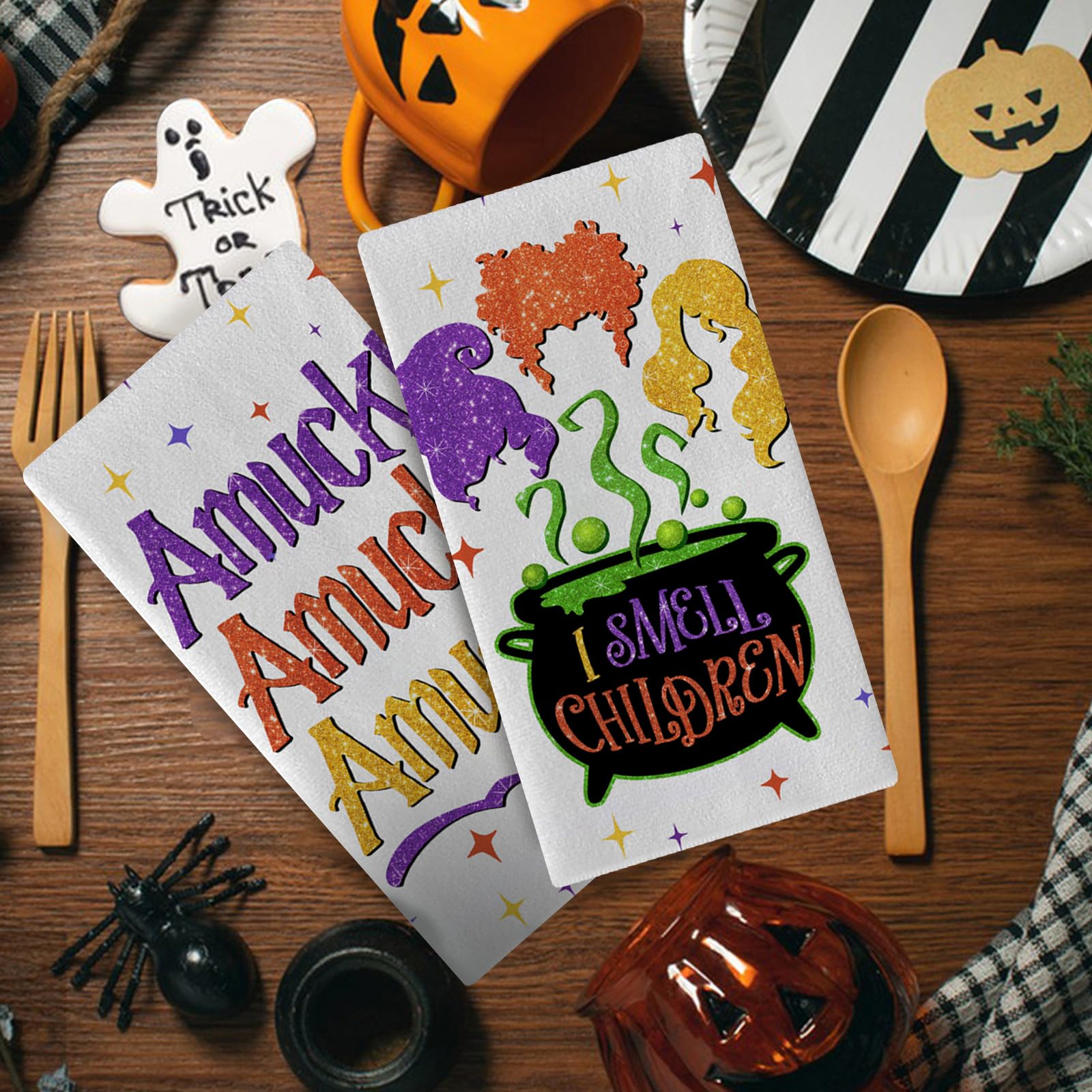 Halloween Küchentücher 2er-Set – 'Trick Or Treat' Motiv, Saugstark & Dekorativ, 18x26 Zoll