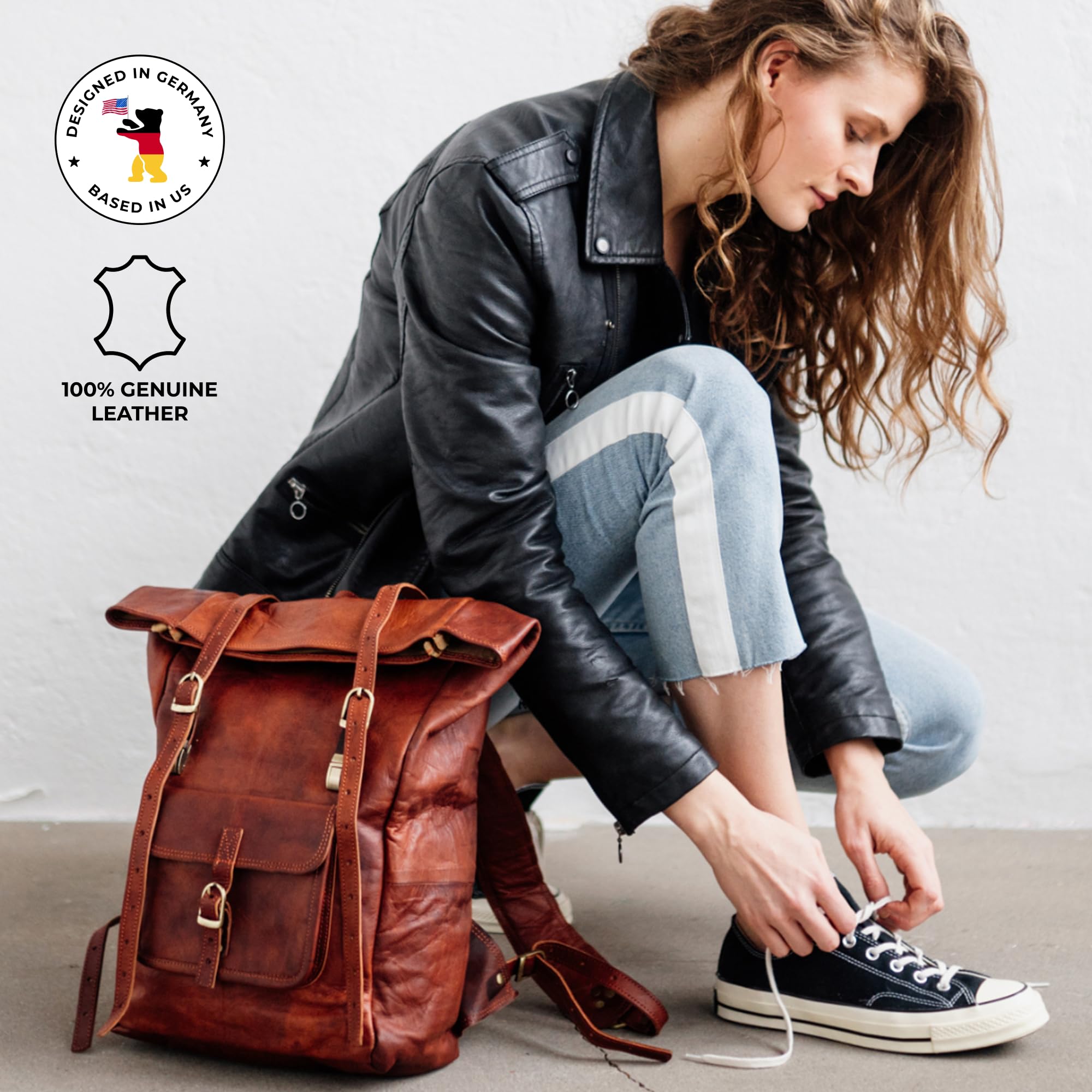 Berliner Bags Leeds Mochila de Piel Auténtica con Compartimento para Portátil y Diseño para Ciclistas, para Hombre y Mujer – Marrón