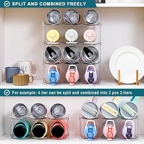 Vista 20 de Compartimento más grande – Soporte organizador apilable para botellas de agua – para vaso grande de Stanley y otros – Estante transparente