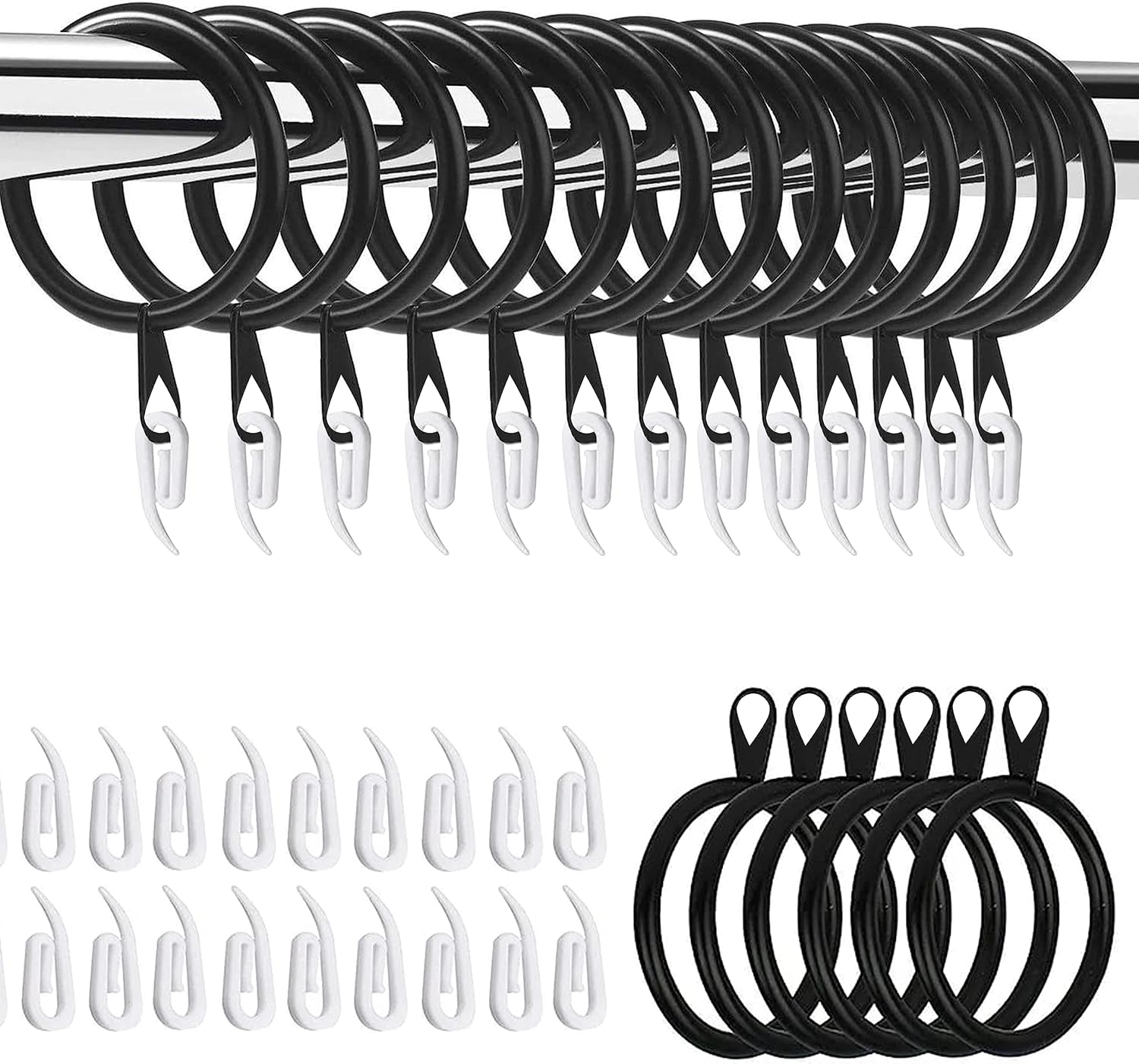 Hommakr 50 Pack 38mm Large Curtain Rings and Hooks Bigger Curtain