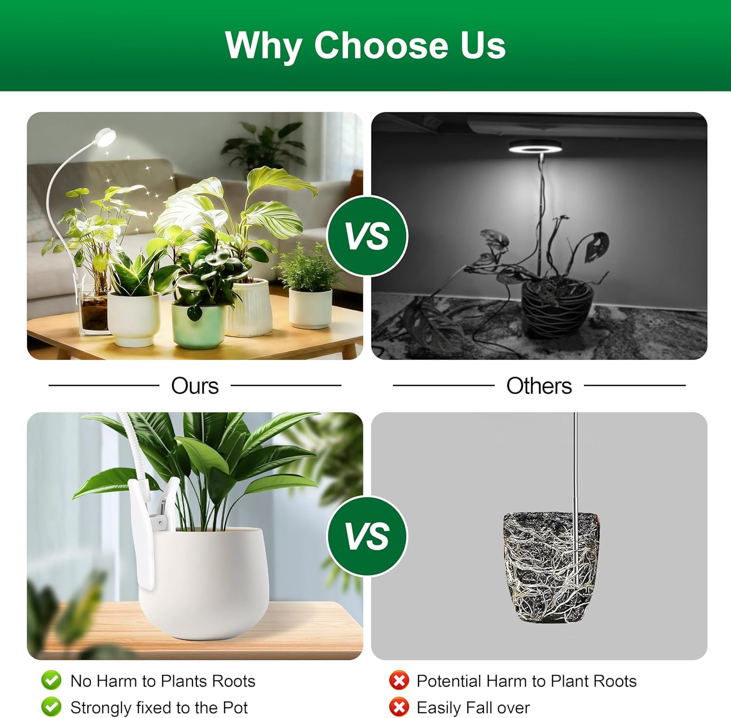 Indoor Small Plant Growth Lights, Pot Clip Grow Lights, LED Full Spectrum, Grow Lamps with 4 Brightness Levels, Auto Timer 6/12/ 16 Hrs for Succulents, White 2 Pack