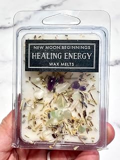 New Moon Beginnings Healing Energy Wax Melts Natural Healing Crystals & Stones - Soy Wax - Dried Flowers and Herbs - Natural Fragrance and Essential Oils - Handmade in USA